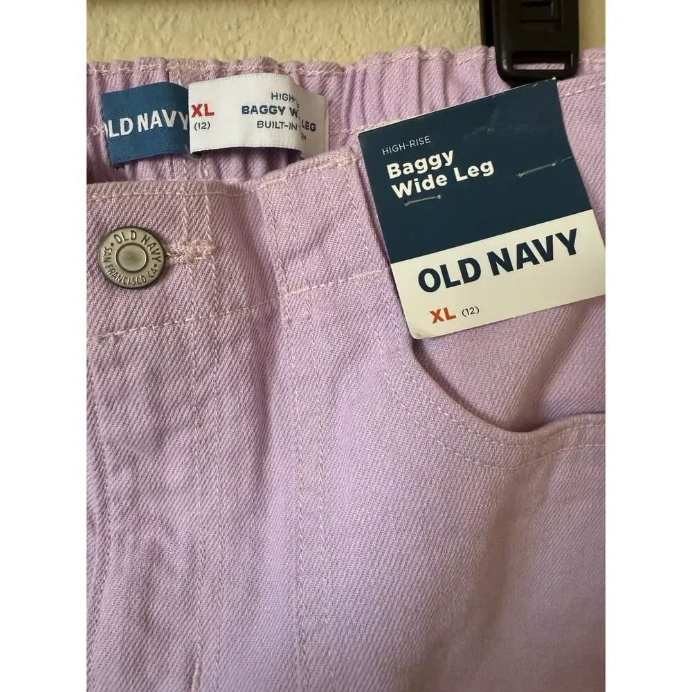 Old Navy Lilac High Rise Baggy Wide Leg Elastic Waist Jeans Pants Size XL 12